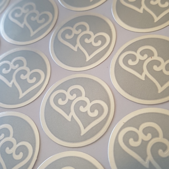 25 pcs Silver Heart Stickers 1" inch - Picture 3 of 5